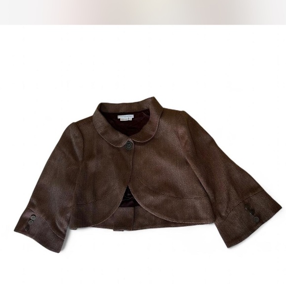 Y2K Short Blazer Bolero Swing Jacket in Burgundy Cream Herringbone Size Large - Picture 3 of 7